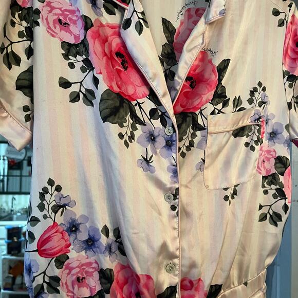 Victoria's Secret Satin Feel Pink Playsuit-romper Floral Striped M Roses Ribbon - Picture 5 of 10